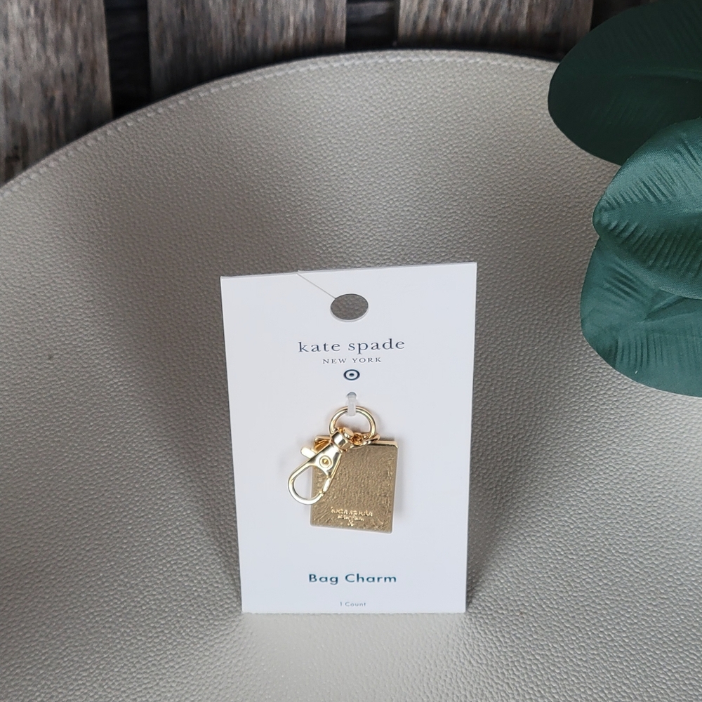 Kate Spade Gold Black & Clear Stone Spade Bag Charm - Picture 4 of 5